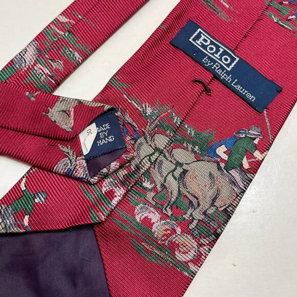 Polo Ralph Lauren 100% Silk Vintage Hand Sewn Tie Red Necktie - Picture 3 of 7